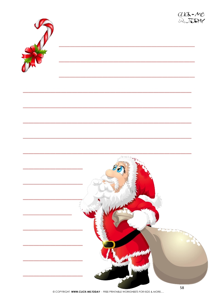 Funny letter to Santa writing paper Santa and candy cane lines 58